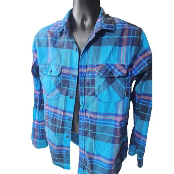 Burton Flannel Shirt Mens Large Blue Plaid Long Sleeve Button Skate Lumberjack - Picture 12 of 12